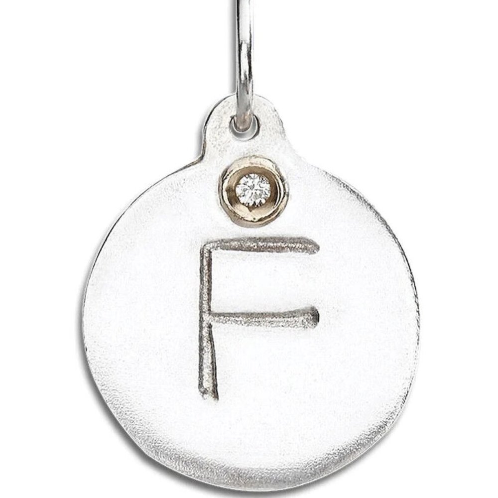 Helen Ficalora Sterling Silver&14k Gold Initial F W/Diamond Pendant/Disk Charm
